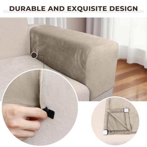 Image of Couch Arm Covers 2 Pcs Sofa Armrest Covers Stretch Couch,Armrest Cover for Chairs Scratch-Resistant Sofa Arm Cover Armchair Slipcovers,Taupe