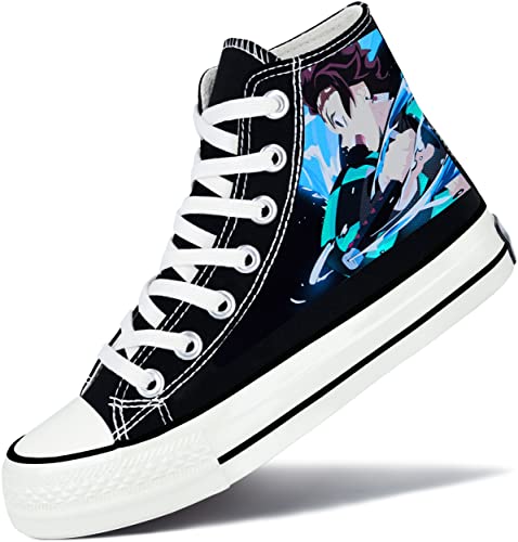 Roffatide Anime Demon Slayer Zapatillas Altas de Lona Zapatos Planos Estampados Zapatos de Skate con Cordones Talla Unisex Negro A 42