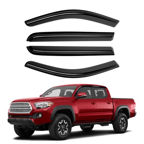 Image of Canvcle Tacoma Rain Guards - Window Visors for Toyota Tacoma Double Cab 2016-2023,Outside-Mount Tape-On Side Window Wind Deflectors for Tacoma Accessories,Vent Visors Shades Rainproof Black 4PCS