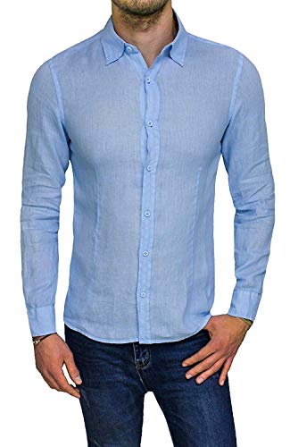 Chemise en lin homme celeste Evoga un vêtement élégant aux finitions soignées