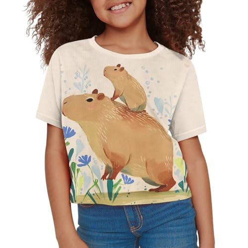 Image of Girls Fashion Crewneck Tee Shirts Casual Short Sleeve Crop Top Summer Outfits 5-14 Years Old