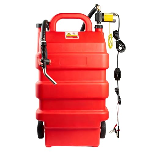 16 Gallon Fuel Caddy with 12V DC Pump 60L Portable Fuel Storage Tank with Wheels Gas Caddy with Self-priming Transfer Pump Gas & Diesel Fuel Transfer for Cars Lawn Mowers ATVs Boats & More