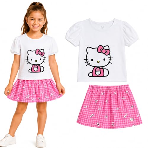Image of Hello Kitty Girls Skort Set - 2 Piece Graphic Crewneck Top and Short Skort Cute Outfit Set (Sizes: 2T-12)