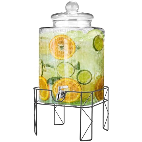 Kochorie 4.6 Gallon Glass Drink Dispenser with Stand and Stainless Spigot Beverage Dispensers with Lids Cold Drink Dispenser Glass Jug Juice Dispenser for Party Wedding Kitchen