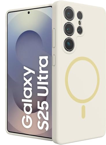 Image of DIZORO Microfiber Candy Case Compatible for Samsung S25 Ultra 5g Magnetic Silicone Case, Compatible with MagSafe Shockproof, Slim Anti-Scratch Soft Non-Slip Full Body Back Cover(New Off White)