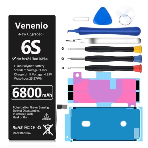 Venenio Battery for iPhone 6S, [6800mAh] 2025 Upgraded New 0 Cycle Ultra-High Capacity Battery Replacement for iPhone 6S Model A1633, A1688, A1700 with Complete Repair Tool kit