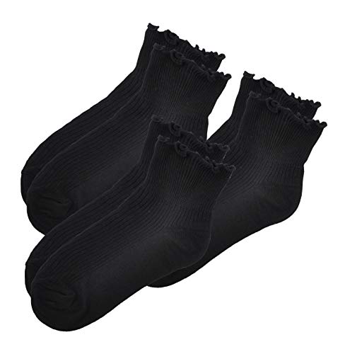 Image of Womens Ankle Casual Socks Lace Ruffle Low Cut Knit Cotton Lettuce Socks for Women Girls