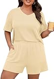 Charmo Women Plus Size 2 Piece Short Set 2026 Summer Outfits Short Sleeve Top and Shorts Sets Vacation Travel...