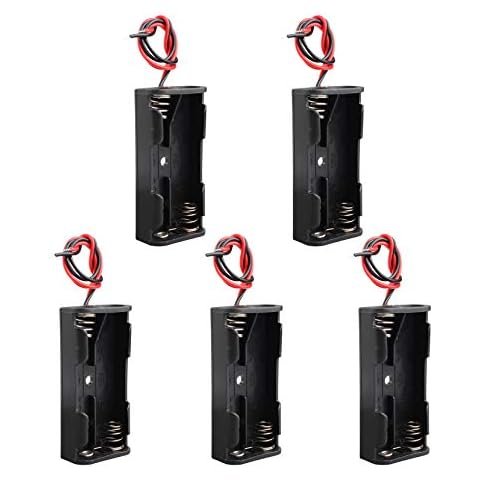 HALJIA 5Pcs 3V AAA 2 x 1.5V Battery Holder Case Storage Box Battery Organizer Battery Container with Wire Leads Black Cover