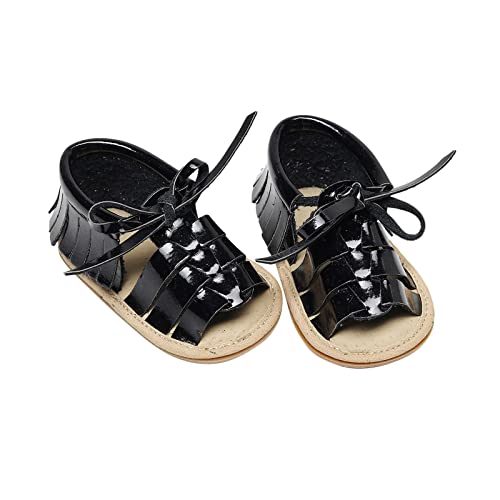 EnJoCho Boys Sneakers Infant Boys Girls Open Toe Solid Tassels Shoes First Walkers Shoes Summer Toddler Flat Sandals (Black-a#whbf, 12-18 Months)3