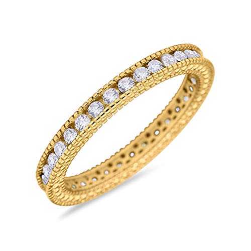 Blue Apple Co. Art Deco Full Eternity Stackable Band Wedding Engagement Ring Simulated Cubic Zirconia 925 Sterling Silver3