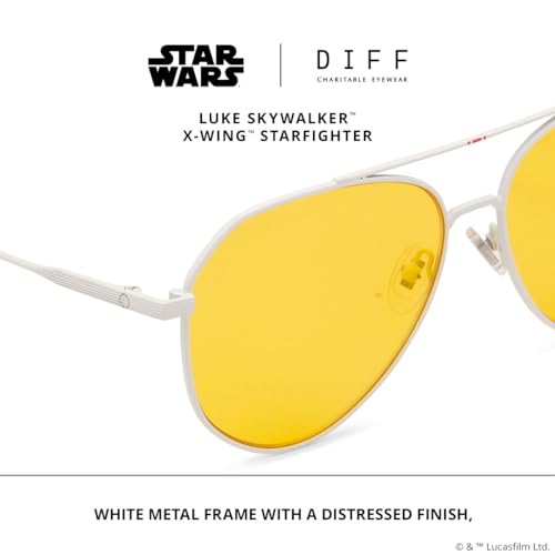 DIFF | Star Wars Luke Skywalker X-Wing Starfighter Designer Aviator Sunglasses, UV400 Polarized, Alliance White + Starfighter Yellow3