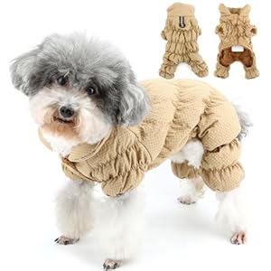Zunea Waterproof Dog Winter Coats Fullbody Puppy Snowsuit Fleece Lined Down Jacket Coat with Leash Ring Reflective Cold Weather Snow Jumpsuit Pet Apparel Outfits for Extra Small/Small Dogs Khaki M