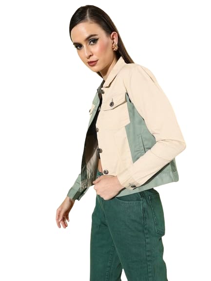 style quotient Women Green & Beige Colourblocked Tailored Jacket-picture-31