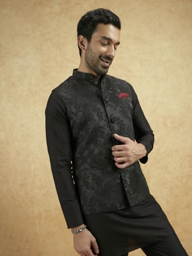 Image of Kisah Men's Silk Blend Textured Nehru Jacket Regular Fit | Designer Ethnic Layering | Wedding & Occasion Wear