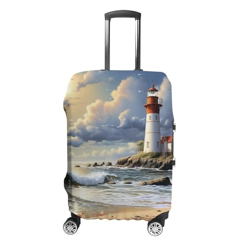Sea Lighthouse Sandbeach Luggage Cover, Washable Elastic Suitcase Cover Protector Fit 18-32 Inch Luggage