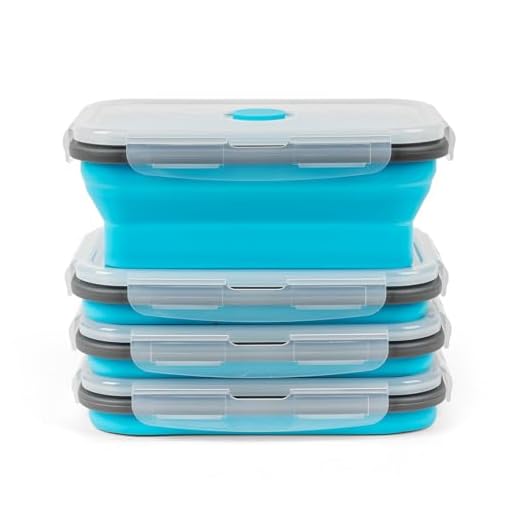 Collapsible Silicone Food Storage Containers Set with Lid & Air Vent,Foldable Lunch Containers(4PCS,Blue,27oz)