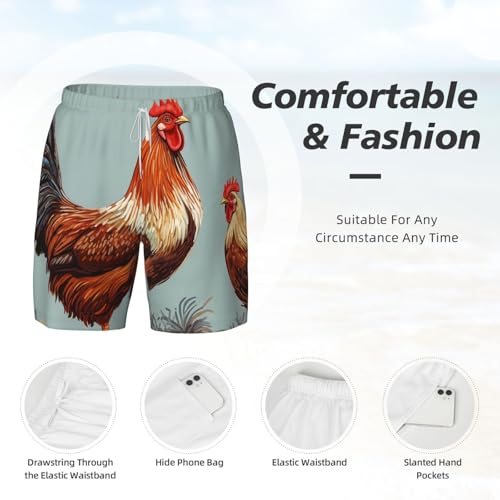 Men's Swim Trunks Quick Dry Board Shorts Chicken Print Beach Shorts with Pocket Bathing Suits for Men4