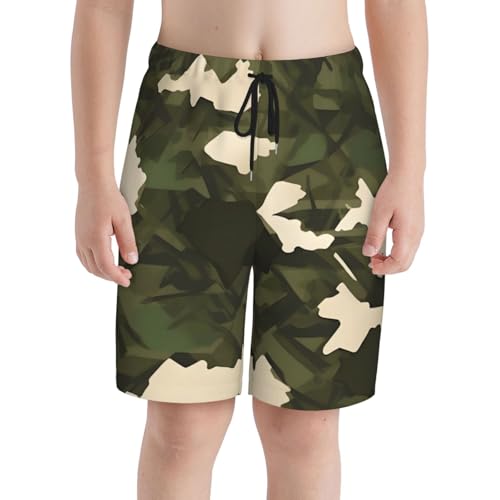 Army Camouflage Youth Beach Pants, Soft and Breathable, with Drawstring Waist, Suitable for Sports and Leisure.3