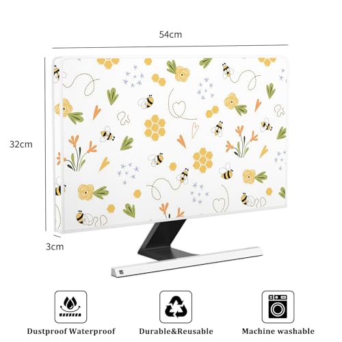 Image of Bee Waterproof Computer Monitor Cover 22, 23, 24, 25 Inch Spring Summer Honey Flowers Botanical Panel Case Antistatic Water Resistant Monitor Dust Cover Dustproof Protective,Yellow Design