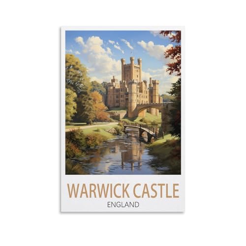 Poster vintage sur toile représentant le château de Warwick, Angleterre, décoration d'intérieur, 20 x 30 cm