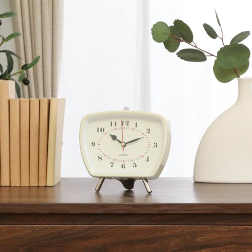 不二貿易 置き時計 幅14.6×奥行6.6×高さ14.1cm ホワイト クロック アラーム機能 静音 レトロ 37714 [2]