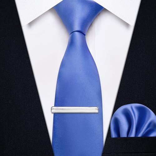 Image of YourTies Skinny Ties for Men Satin 2.4 inch Slim Necktie with Pocket Square Tie Clip Set Solid Color Wedding Party Business