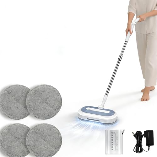 AlKazeme Cordless Electric Spin Mop for Floor Cleaning with LED Headlights Suitable for Hardwood Marble Tile Hardwood Floor 4 Mop Pads For Home Cleaning