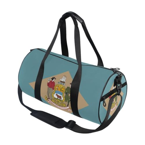 Bolsa deportiva redonda para hombres y mujeres con bandera de Delaware