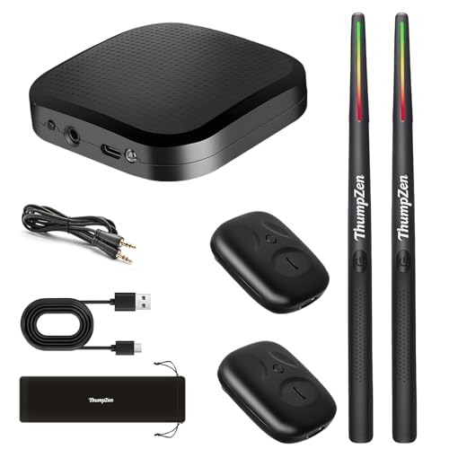 BLACK-Air Drumsticks for Kids Teens & Adults 3D Motion Sensing Virtual Drum Kit with RGB Lights & Headphone Silent Practice for Beginners & Drummers
