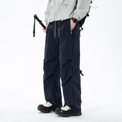 Image of Venzina Men's Parachute Cargo Trousers Lightweight Quick-Drying Hiking Pants Water Resistant Drawstring Cargo Pants for Camping, Fishing, Travel, Safari, M - XXL