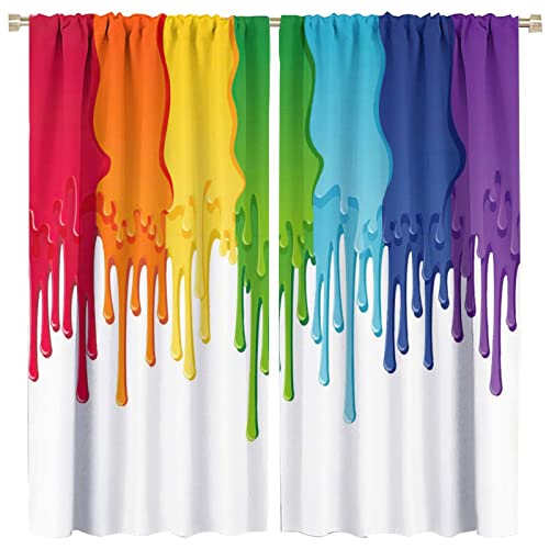 GoDazzling Abstract Rainbow Blackout Window Curtains, Rainbow Colored Paint with