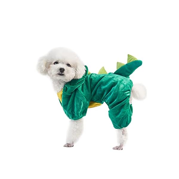 Hotumn dinosaur dog halloween costume pet dino hoodie for small dogs (medium, green) - image 5
