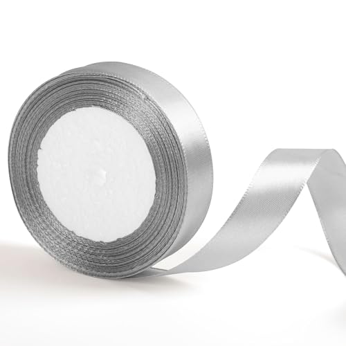 Bande de 20 mm de largeur en satin gris argenté pour emballage cadeau 22 m, ruban en satin gris...