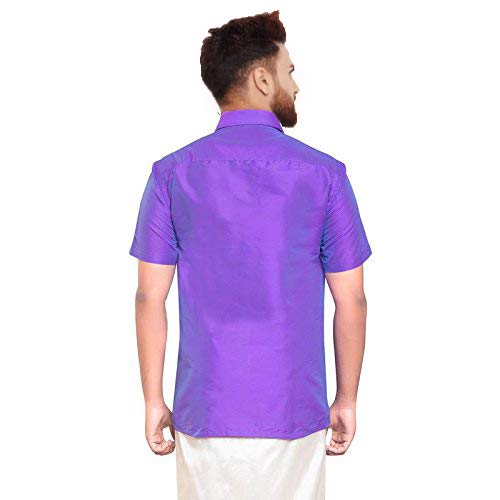 Image of SJS-Men's Half Sleeve Solid Art Silk Shirt