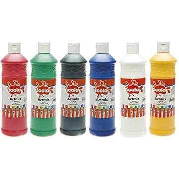 Scola Readymix Water Based Tempera Paint, 6 Assorted Bright Colours, 600ml Bottles, Safe Non-Toxic Poster Paints, Craft Projects, Suitable for 3+