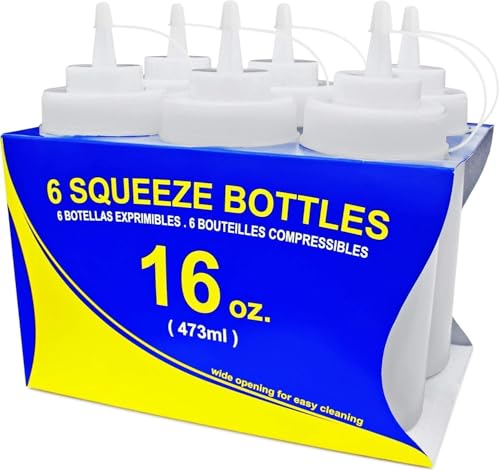 New Star Foodservice 16 oz Clear Squeeze Bottle Wide Mouth Pack of 6