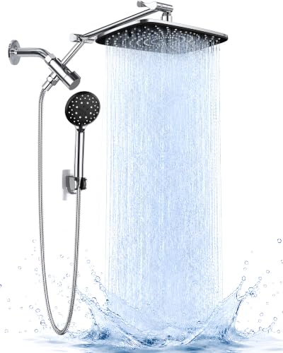 Veken 11.8 Rain Shower Head with Handheld High Pressure Handheld Shower with Multi Spray Modes Rainfall Combo with 15 Metal Extension Arm Detachable Dual Shower Bathroom Decor Chrome Silver