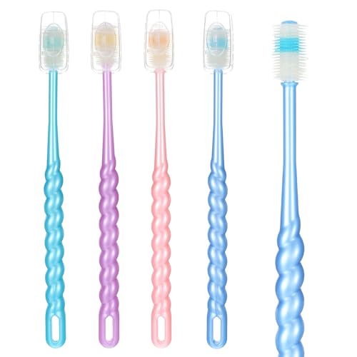 4 Stück Hunde Zahnbürste, 360 Grad Katzen Zahnbürste, Zahnburste Katze, Weiche Borsten für Zahnpflege von Welpen und Kätzchen Lila Rosa Blau Grün