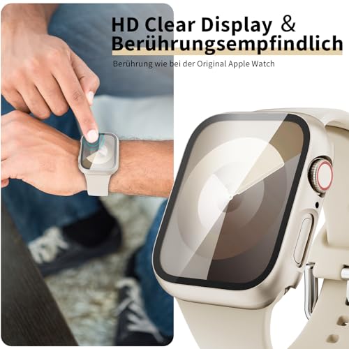 Lovmunia 3-Stück Schutzhülle mit Displayschutzfolie Kompatibel mit Apple Watch Series 11/10 42mm, Rundum Hard PC Gehäuse Eingebaut Kratzfest Gehärtetes Glas Schutzfolie für iWatch 10/11 42 mm