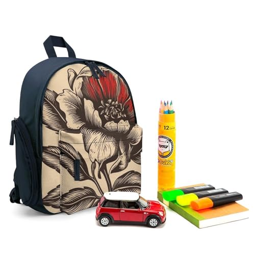 Black And Red Flowers Backpack Small Book Bag with Side Pocket, Lightweight Durable Backpack, Travel Rucksack, Blue-style3