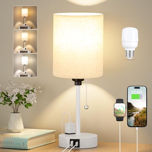 Image of Small Bedside Table Lamp for Bedroom, Desk Lamp with USB Ports for Dorm