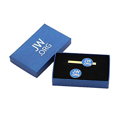 Image of Perfect JW.Org Gift - Necktie Clip and Lapel Pin Set With JW.ORG Logo Gift Box - Round - Gold+Blue