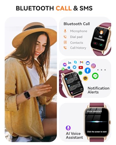 Image of Smart Watch for Men Women,1.85 inch HD Screen Bluetooth Fitness Tracker Step Counter /Sleep Monitor,110+ Sports Modes,IP68 Waterproof smart Watch Compatible with iPhone Samsung Android Phone, Wine Red