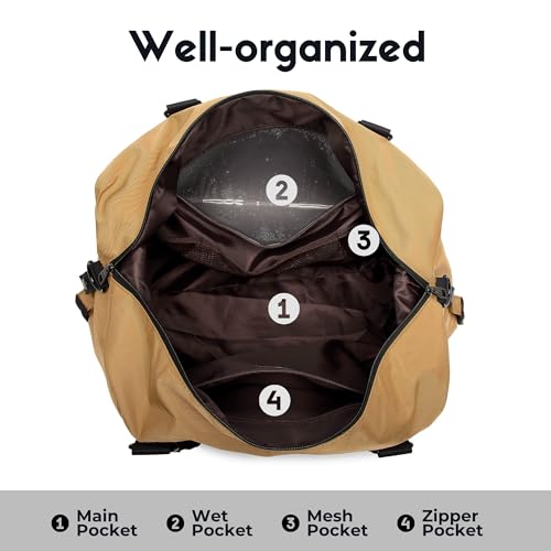 SUNNY BIRD Duffel with Utility Pouch, 40L Weekender Overnight Bag with Shoe Compartment for Travel and Sports (Brown and black)4