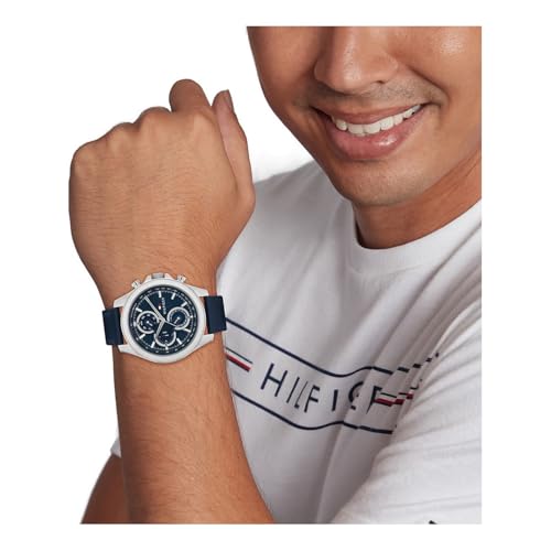 Image of Tommy Hilfiger Quartz Analog with Blue Dial Blue Leather Strap Watch for Men - TH1792165