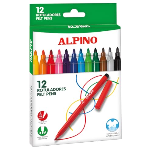 Alpino AR000002 Trousse de 12 Surligneurs Pointe Fine Couleurs Assorties