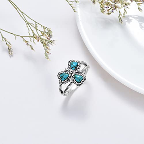 Bethza Clover Turquoise Ring 925 Sterling Silver Natural Turquoise Flower Ring 3 Heart Shape Stone Boho Lucky Ring Gift For Women (Size 9) #TOP4