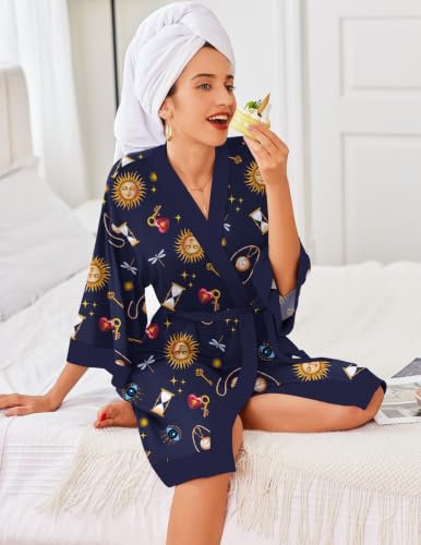 Image of Ekouaer Robes for Women Bathrobe Lightweight Robe 3 /4 Sleeve Knit Sleepwear