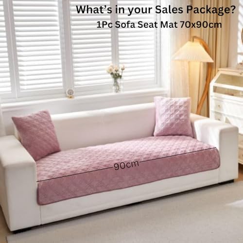 Image of HOMETHREADS Innovative Premium Velvet Sofa Cover Mat with PVC Backing for Non-Slip Comfort | (Pink Clubs, 1 Seater Large| 70x90cm)